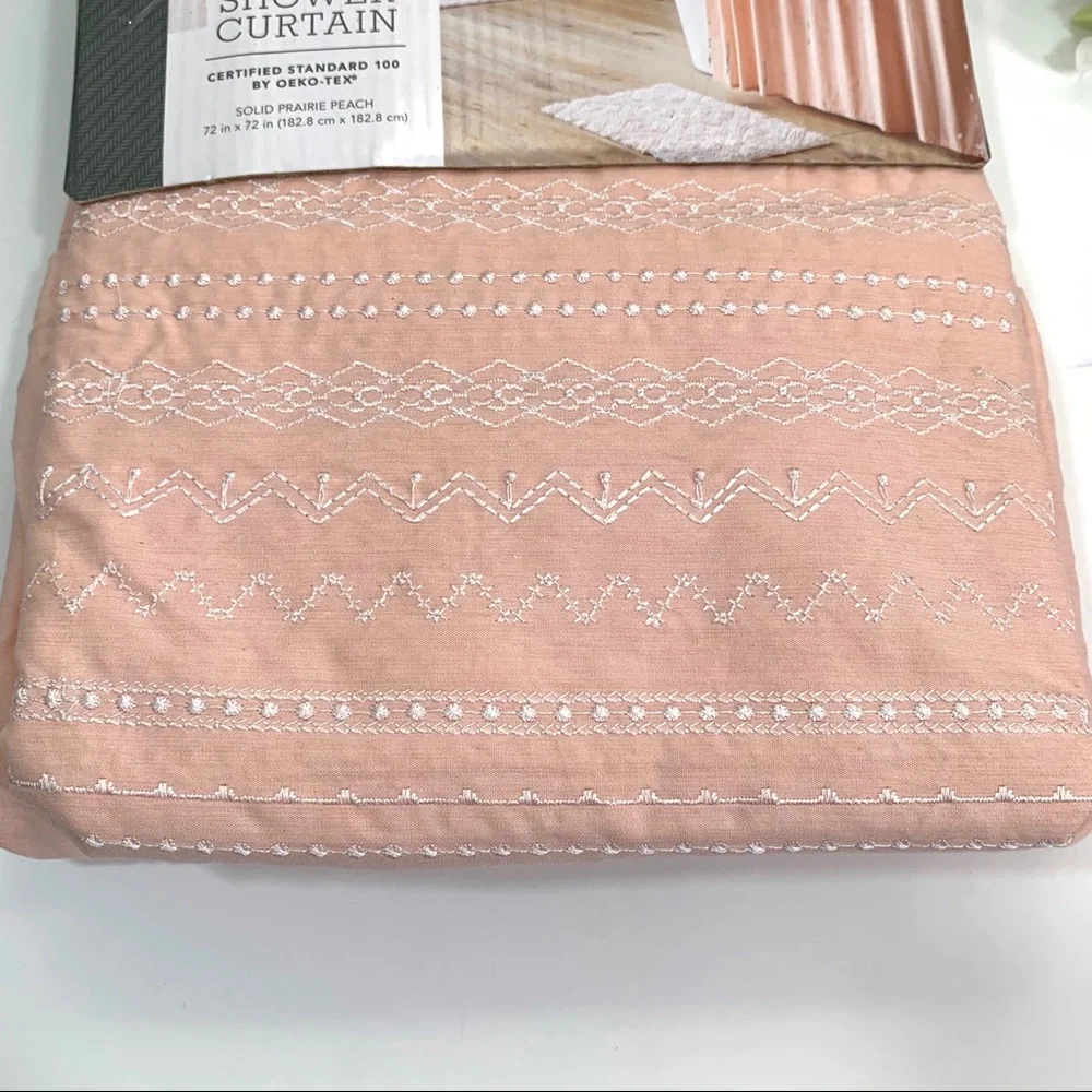 Threshold Peach / White Embroidery Shower Curtain